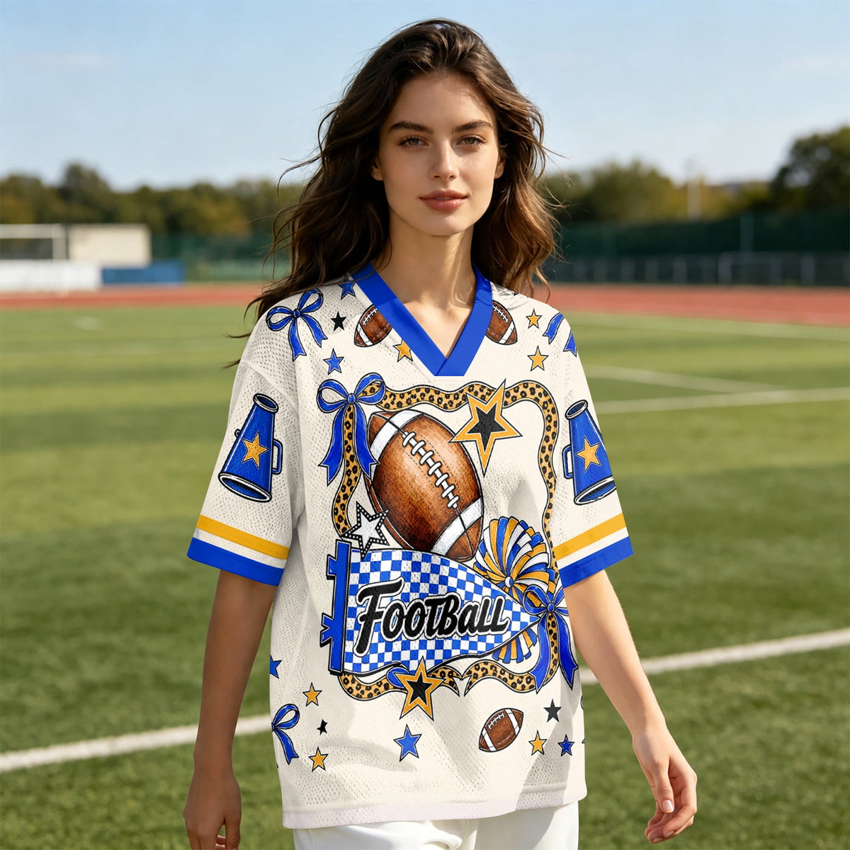 BFRGSIJ Women's Football Jersey V Neck Casual Short Sleeve Game Day Football Tee Shirt L