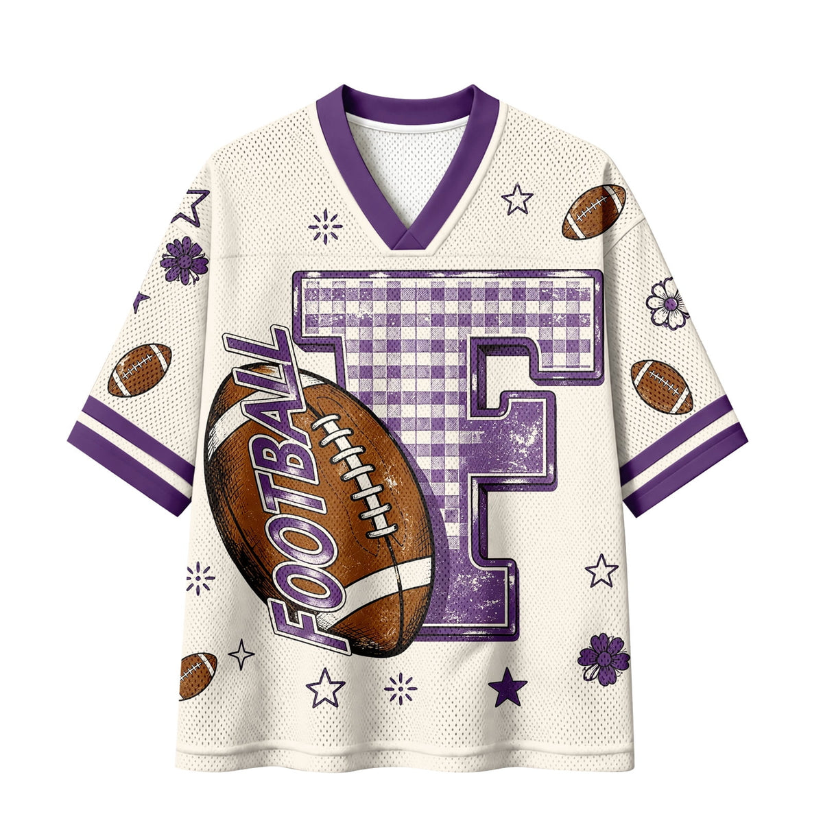 Football Shirts for Women Short Sleeve V Neck Vintage Game Day Graphic Sports Mesh Jersey Purple M