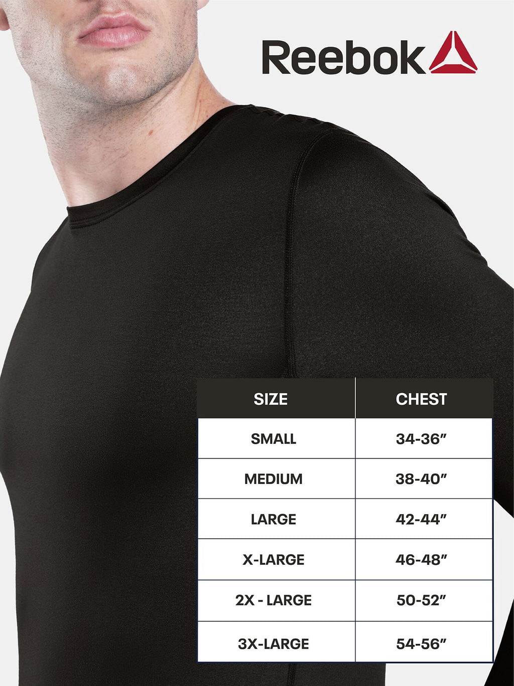Reebok Men’s Sport Soft Plus Long Sleeve Base Layer Top, Stretch Performance Jersey with Moisture Wicking, 1 Pack, Sizes S - 2XL
