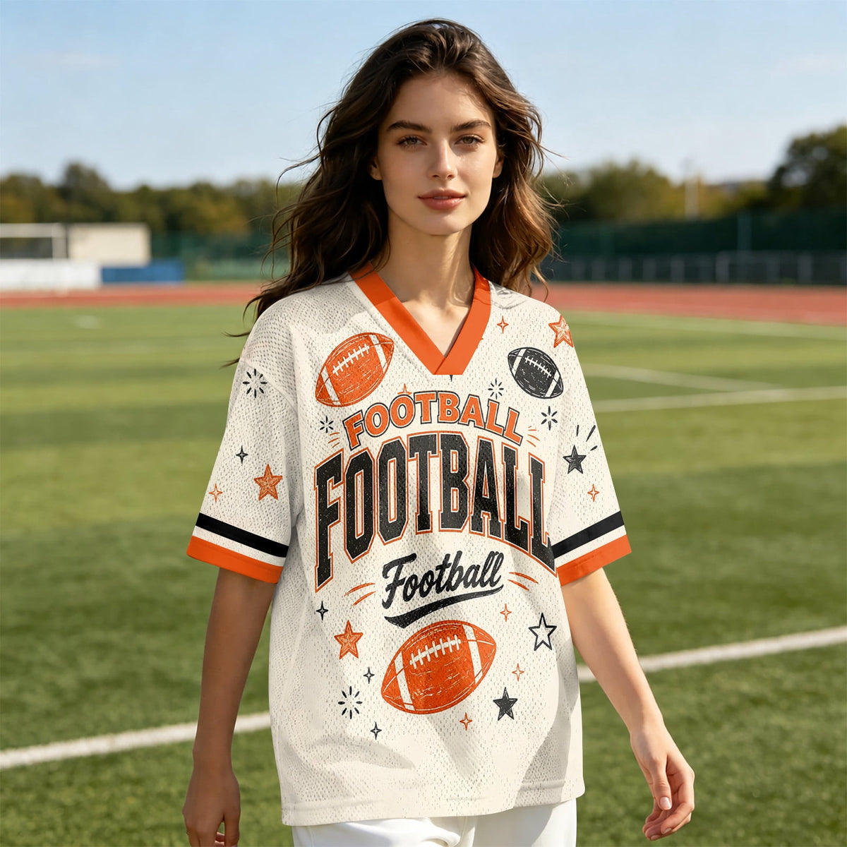 Football Shirts for Women Short Sleeve V Neck Vintage Game Day Graphic Sports Mesh Jersey Purple M