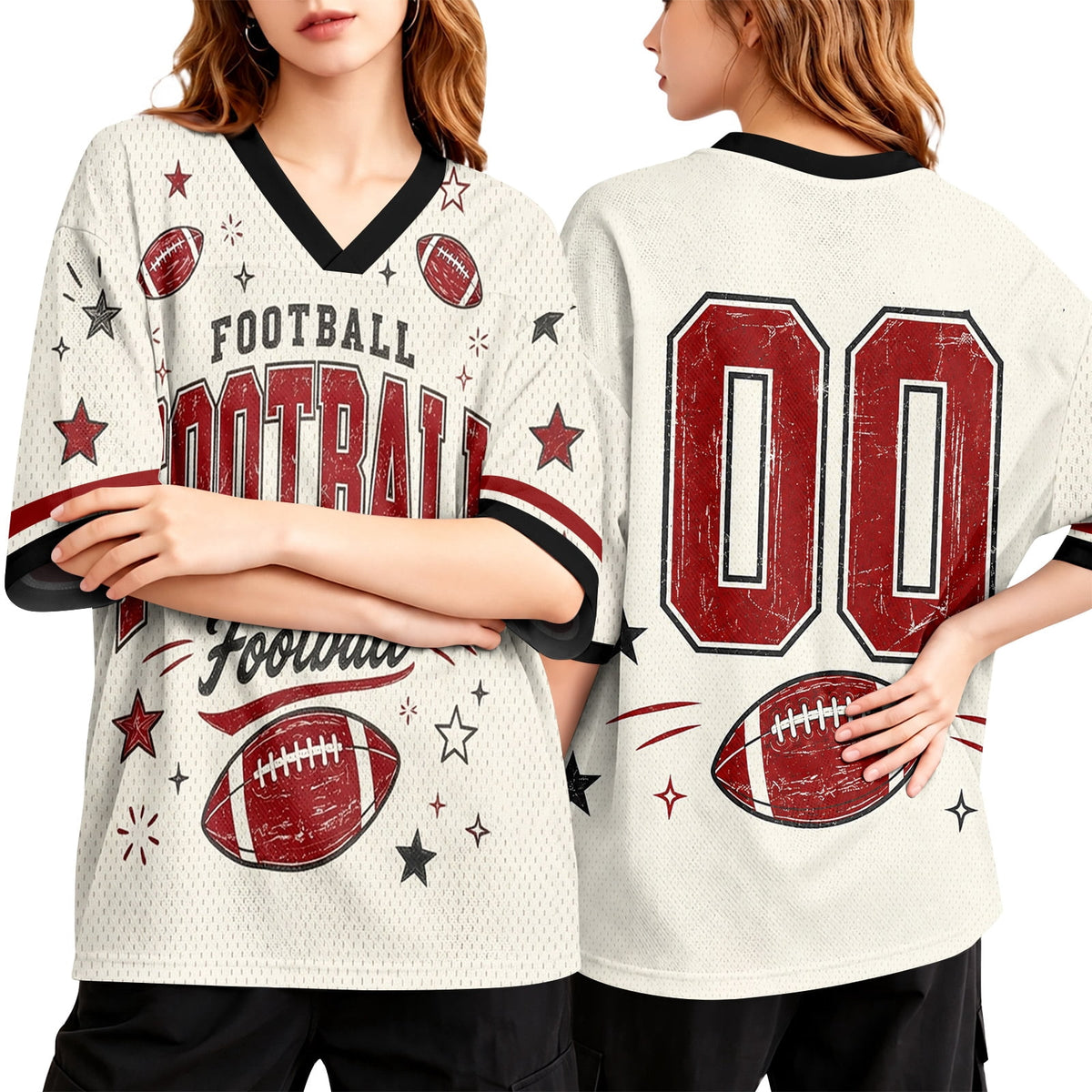 BFRGSIJ Football Mesh Jersey for Women Casual Short Sleeve V Neck Game Day Sports Fan Tee Shirt XL