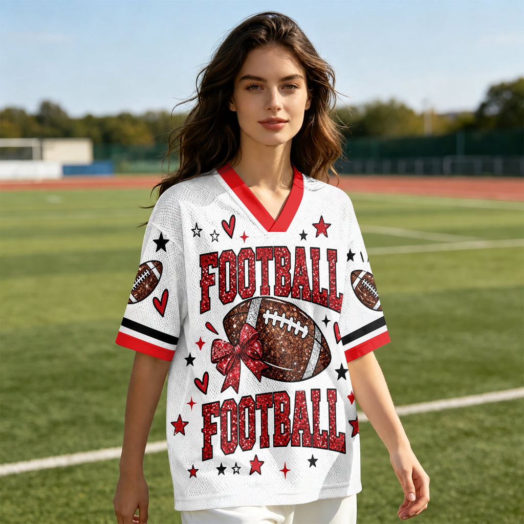 Football Shirts for Women Short Sleeve V Neck Vintage Game Day Graphic Sports Mesh Jersey Purple M