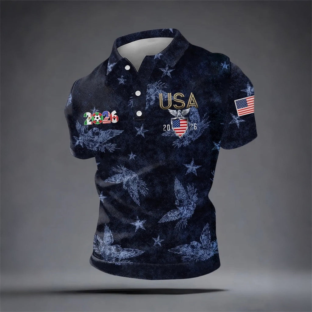 2026 Usa Soccer Mens Polo Shirts Short Sleeve Casual Collared Pullover Summer Tops Soccer Shirt for Men Indoor Outdoor Activities Daily Wear