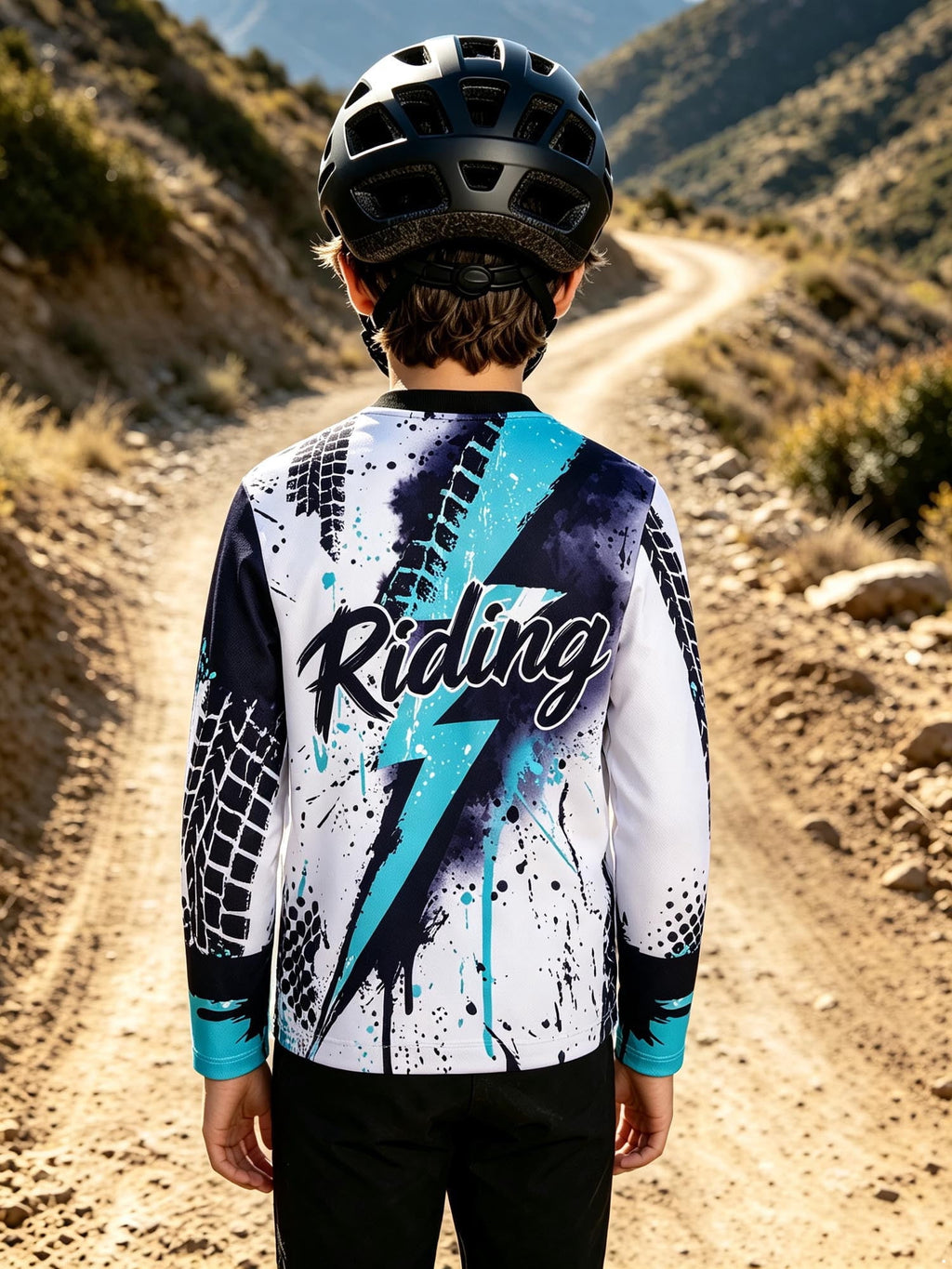 SiiRoh Kids Boys Biking Cycling Top Gymnastic Jerseys Letter Printed T-shirt Long Sleeve Biking Motorcycle Moisture-wicking Top Blue 14