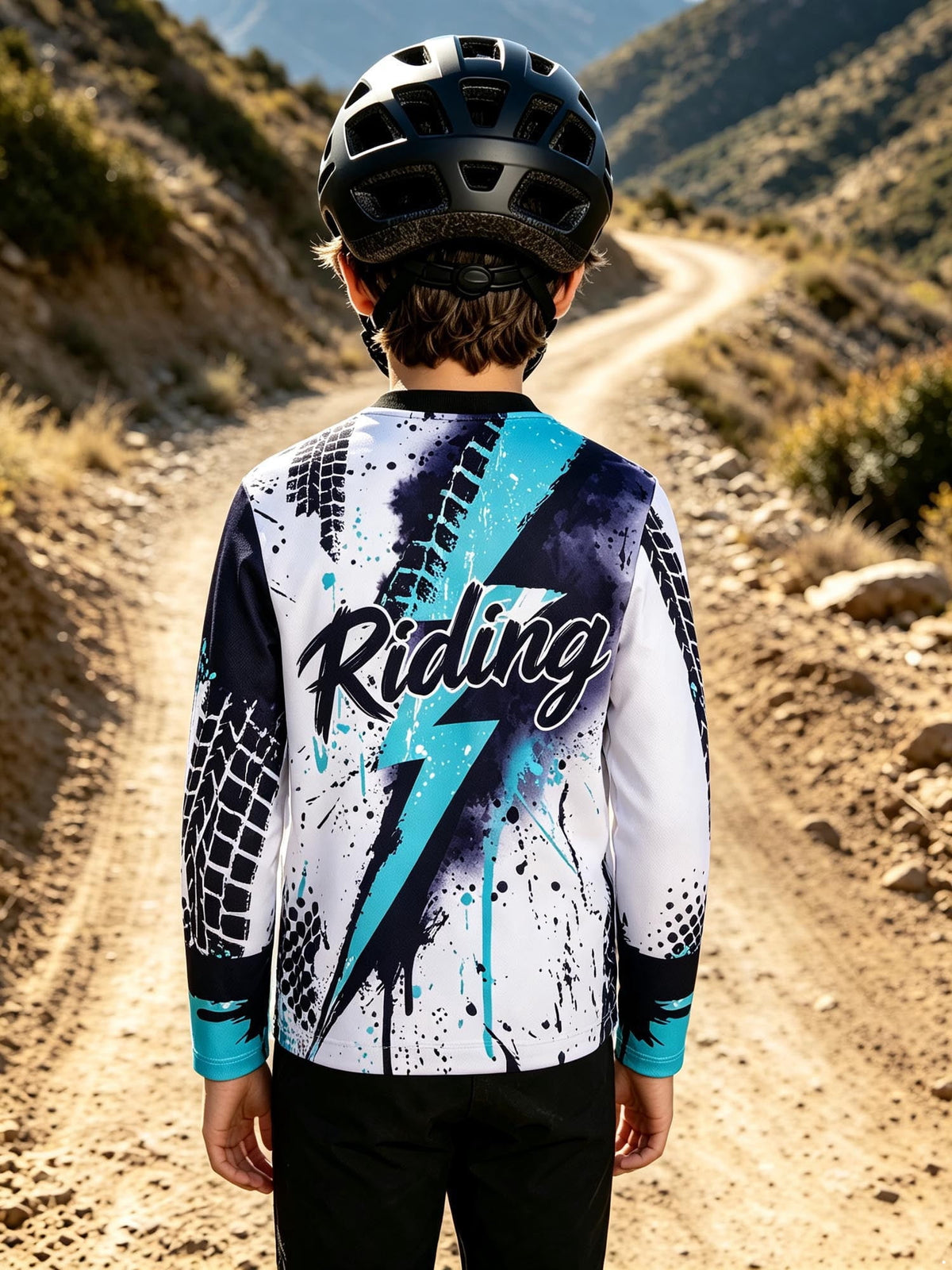 SiiRoh Kids Boys Biking Cycling Top Gymnastic Jerseys Letter Printed T-shirt Long Sleeve Biking Motorcycle Moisture-wicking Top Blue 14