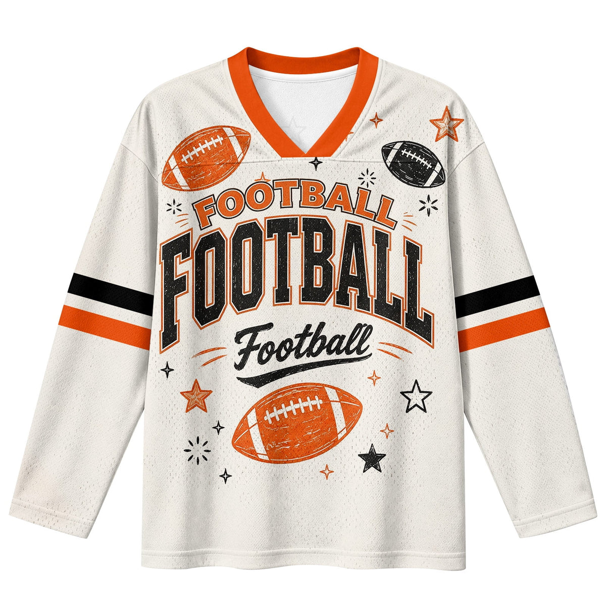 Football Shirts for Women Long Sleeve V Neck Vintage Game Day Graphic Sports Mesh Jersey Beige XL