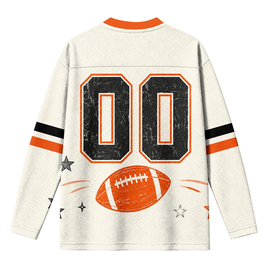 BFRGSIJ Women's Football Game Day Shirts Long Sleeve V Neck Mesh Jersey Vintage Football Graphic Casual Sport Top for Tailgate Party XL