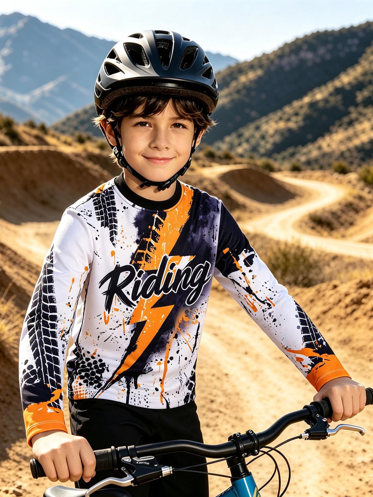 SiiRoh Kids Boys Biking Cycling Top Gymnastic Jerseys Letter Printed T-shirt Long Sleeve Biking Motorcycle Moisture-wicking Top Blue 14