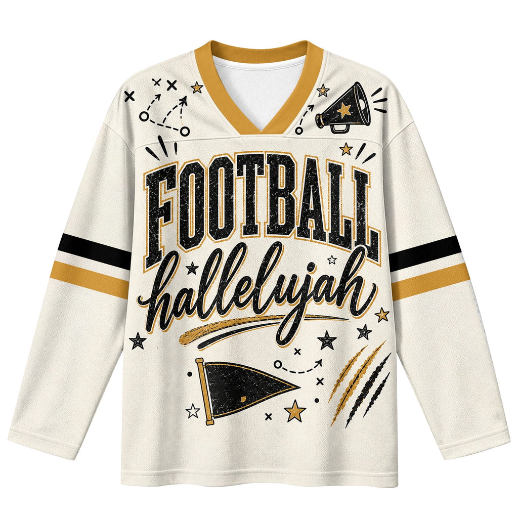 Football Shirts for Women Long Sleeve V Neck Vintage Game Day Graphic Sports Mesh Jersey Beige XL