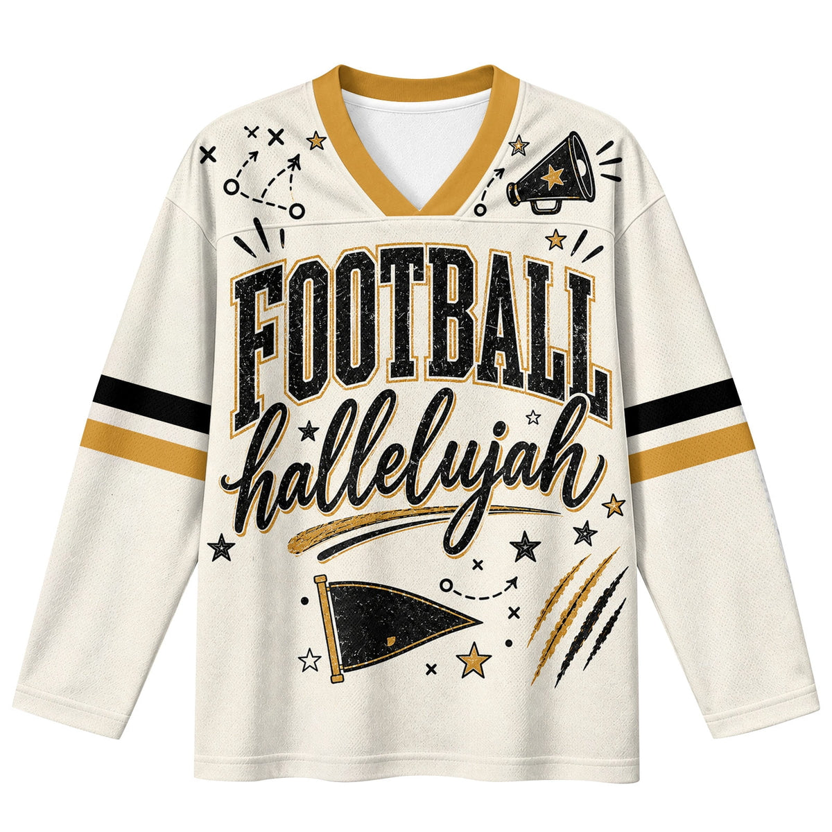Football Shirts for Women Long Sleeve V Neck Vintage Game Day Graphic Sports Mesh Jersey Beige XL